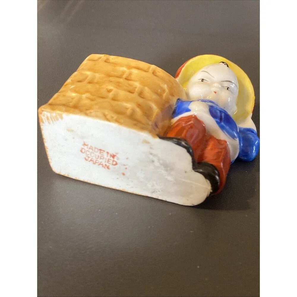 2 Vintage Occupied Japan Toothpick Holders Cart And Little Boy
